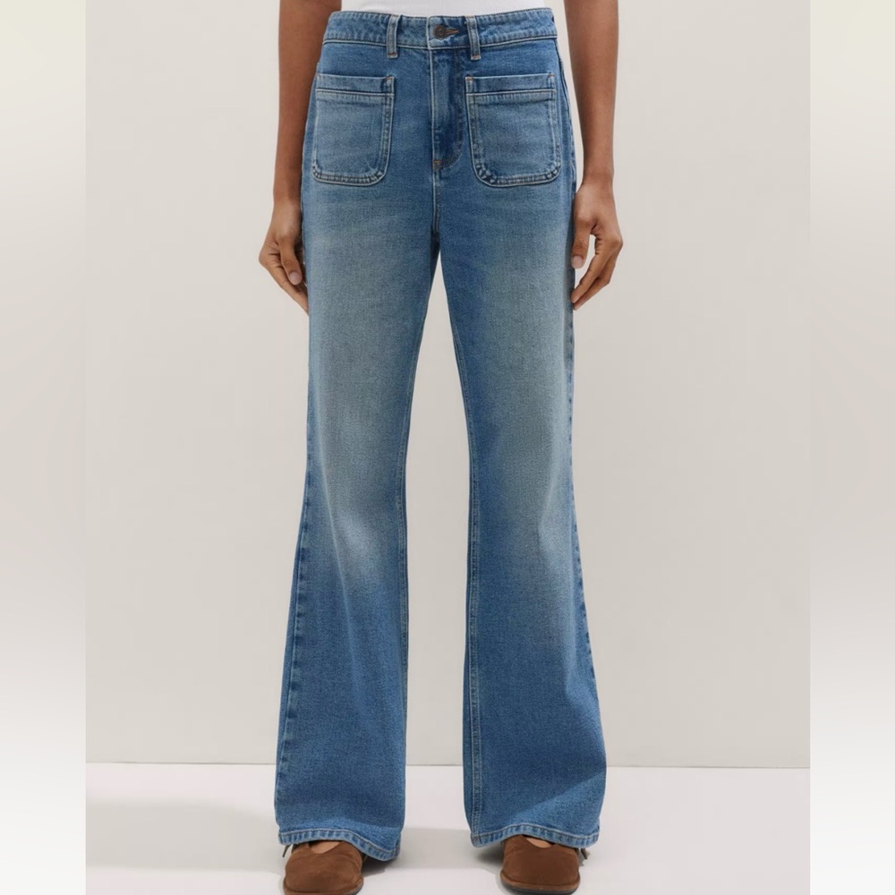 ME+EM 25 Subtle Flair Jean Denim Patch Pockets Mid Wash Tailored Inseam EUC